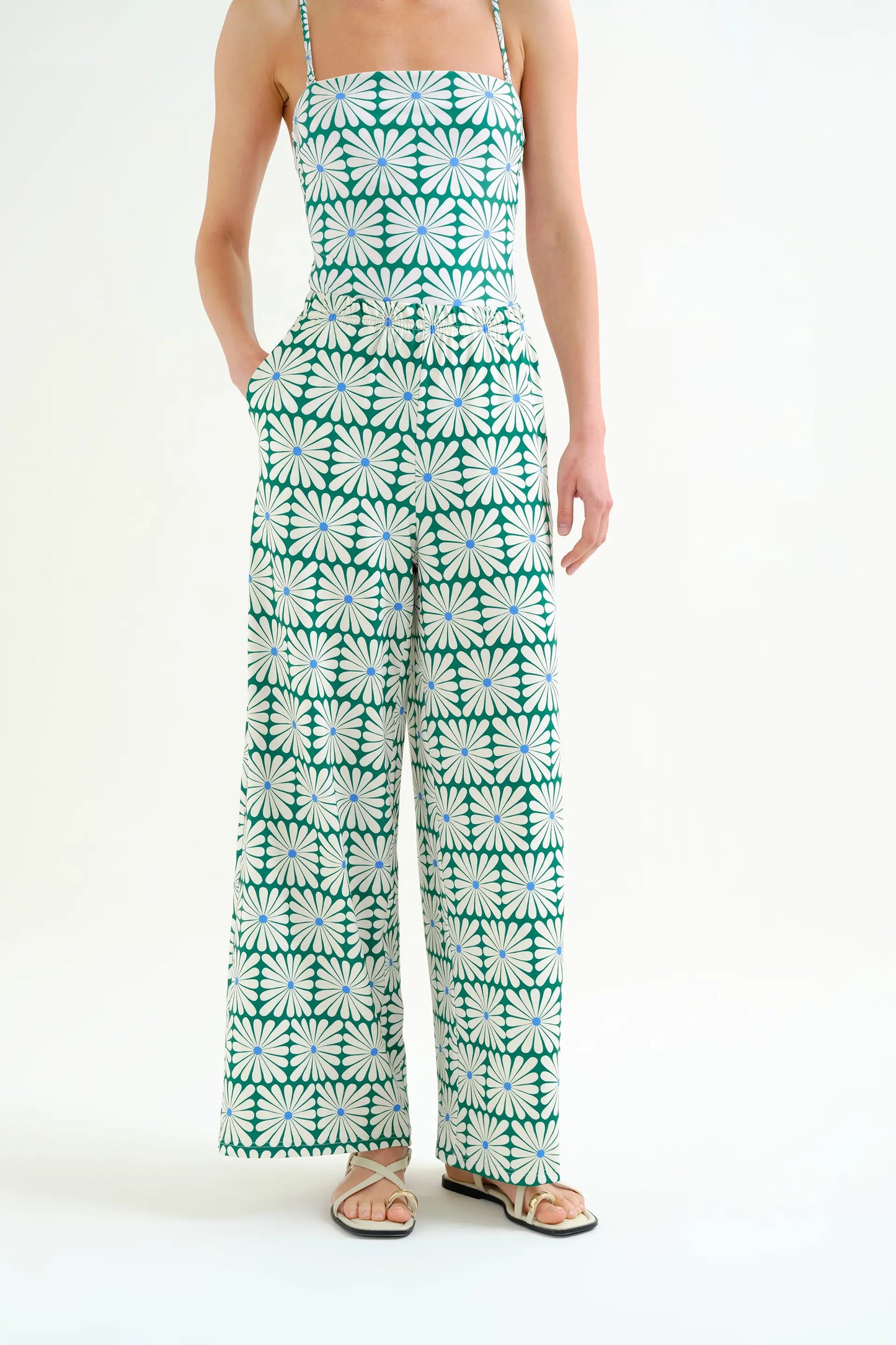 Pantalón con estampado Olive Flower Green