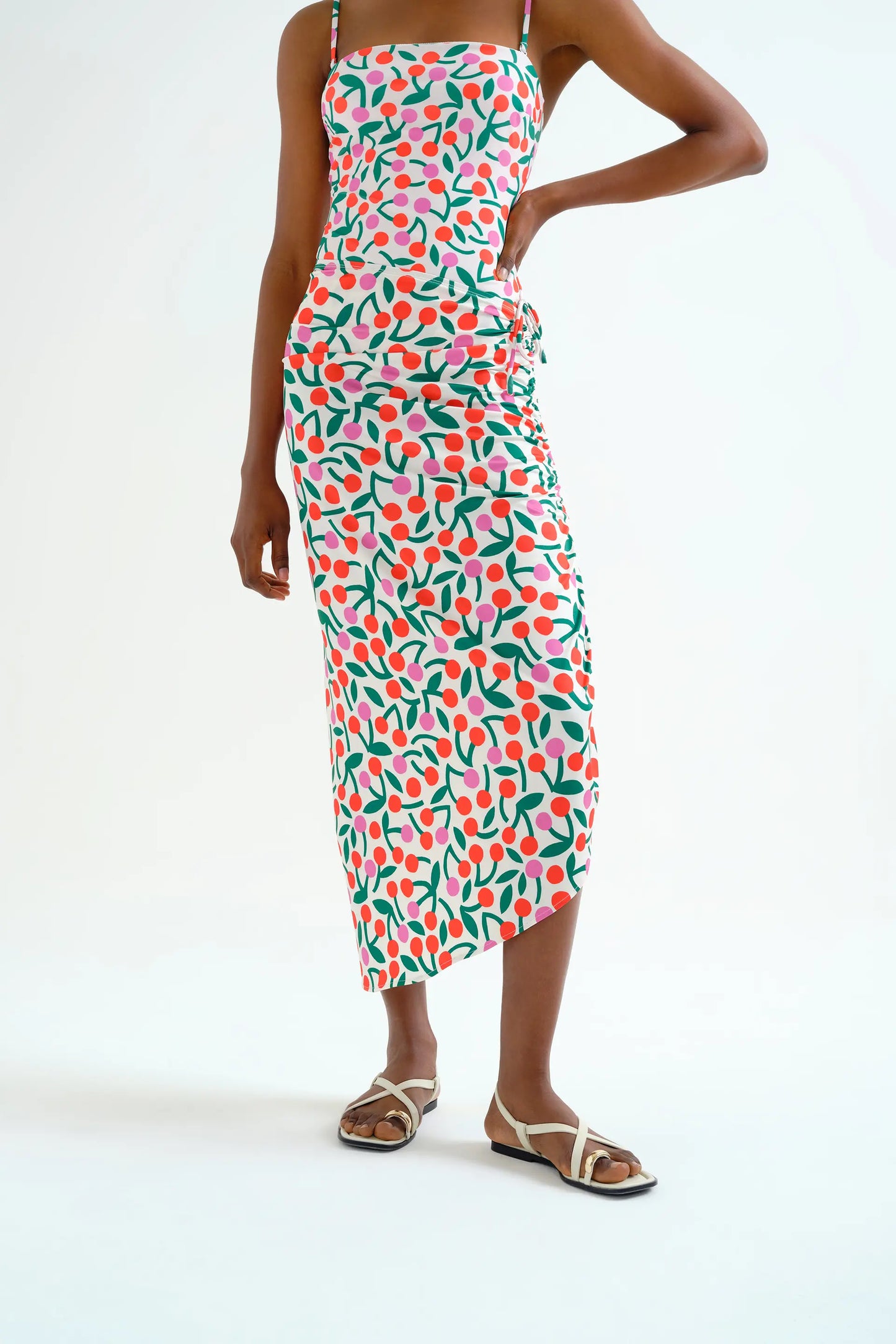 Midi skirt with burgundy print, pareo style