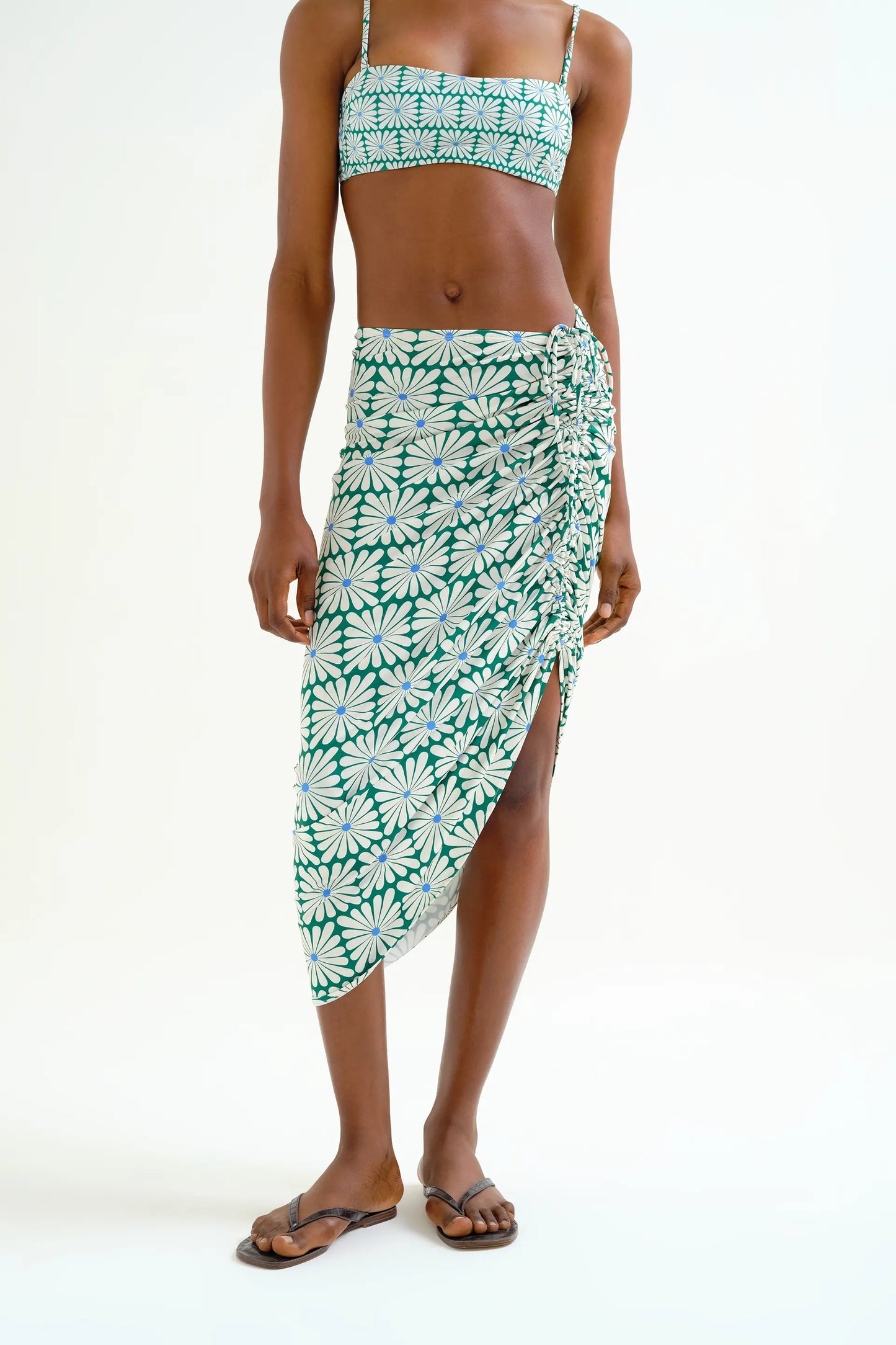 Midi skirt with Olive Flower Green print