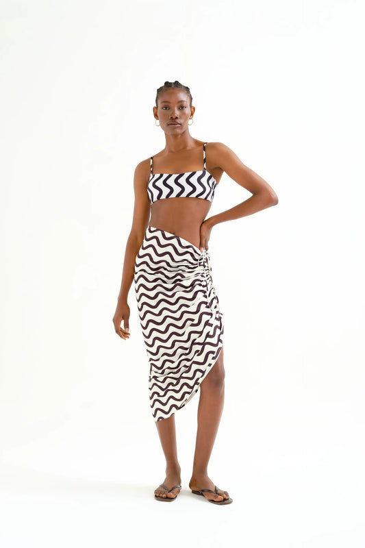 Falda midi con estampado Wave Black & White