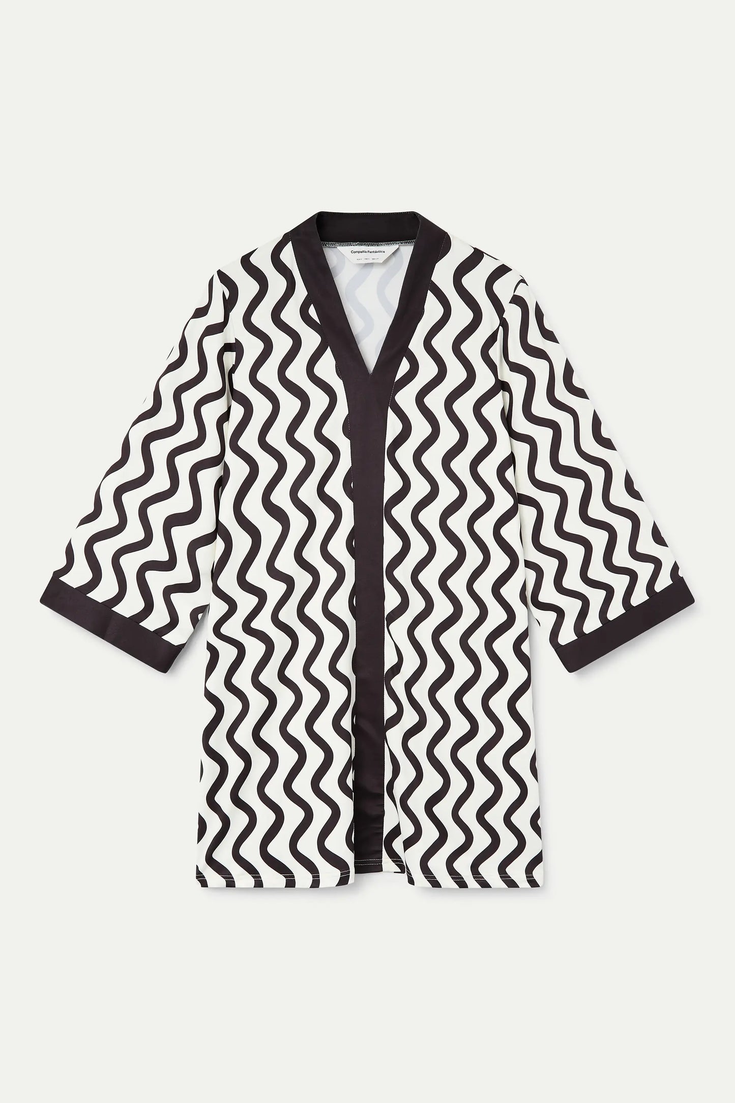 Caftano corto con stampa Wave Bianco e Nero