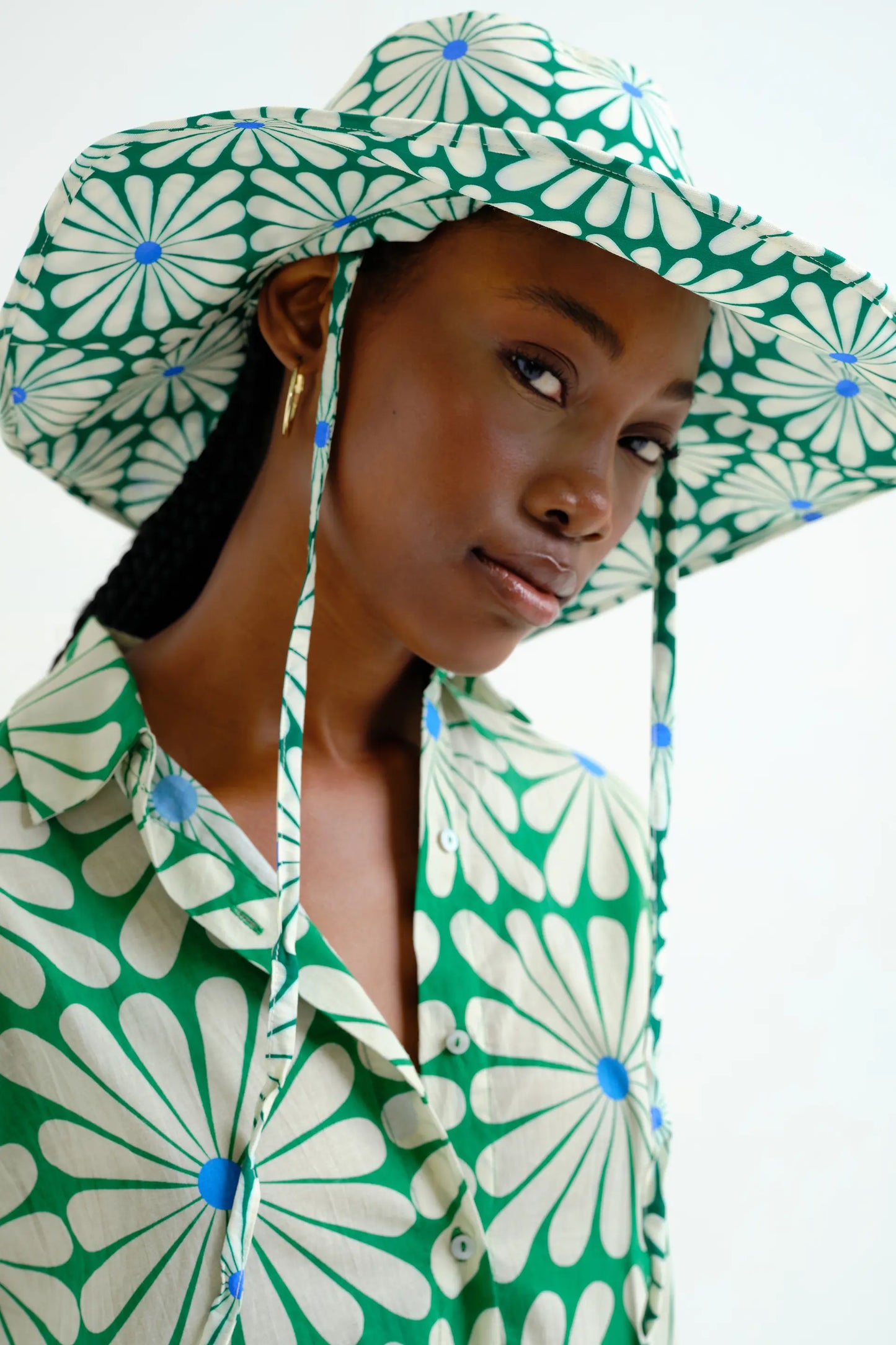 Cappello con stampa Olive Flower Green