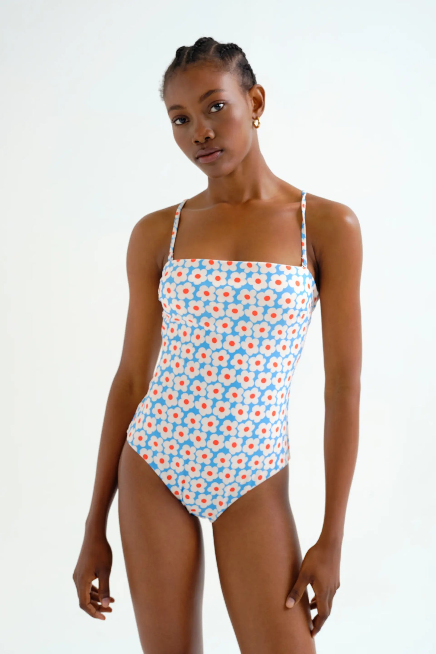 Popcorn print straight neckline swimsuit