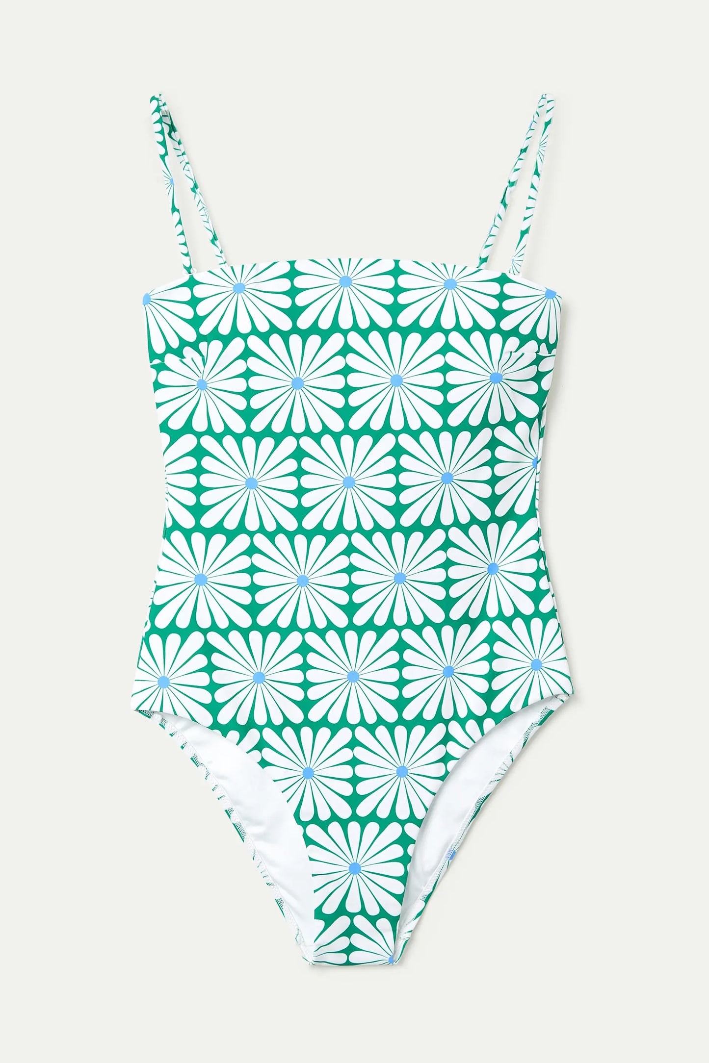Costume da bagno con scollatura dritta, stampa Olive Flower Green