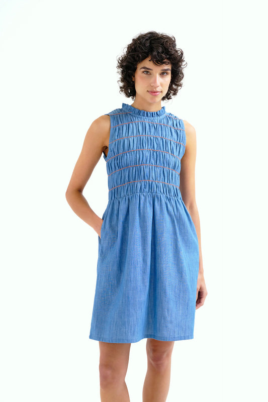 Vestido corto 100% algodón chambray azul claro