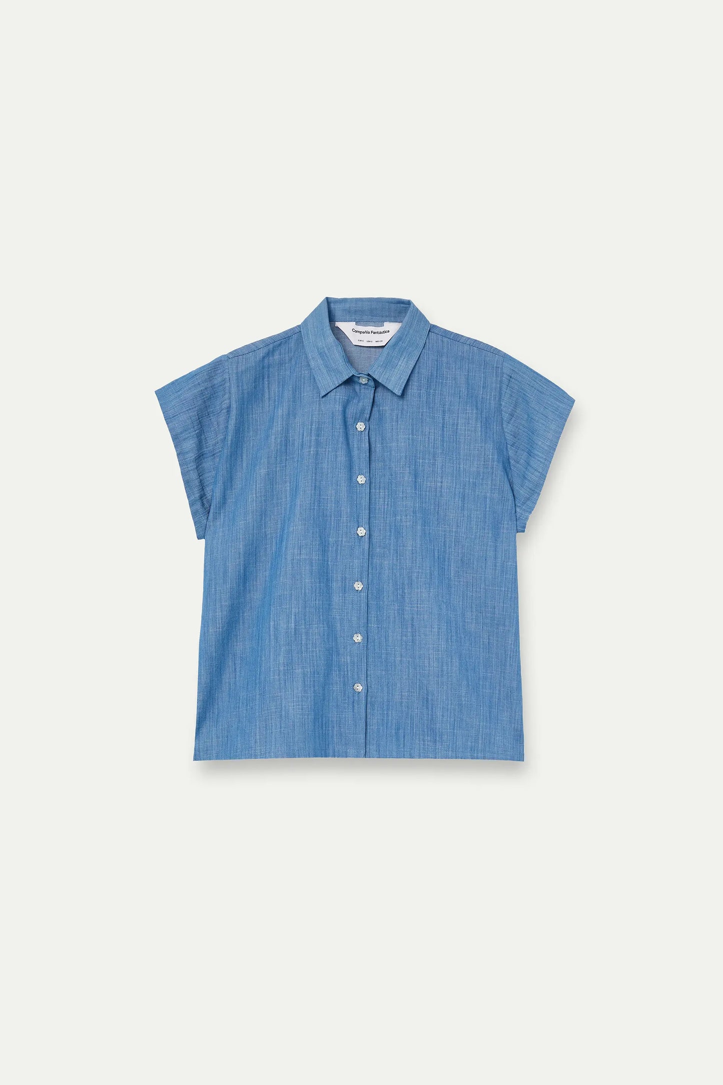 Camicia a maniche corte in chambray di cotone azzurro chiaro 100%