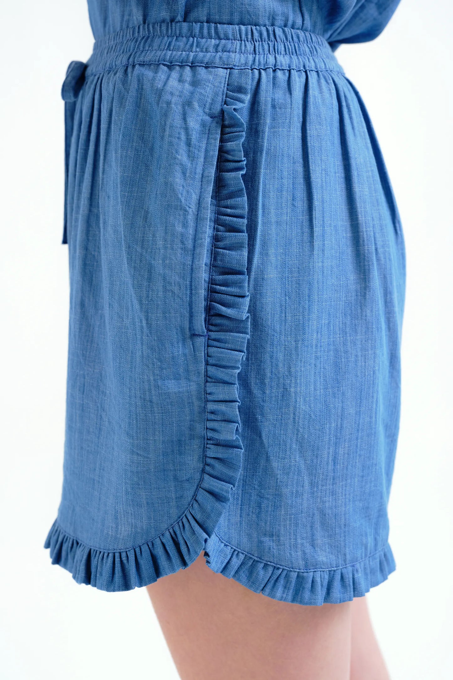 Pantaloncini 100% cotone chambray azzurro