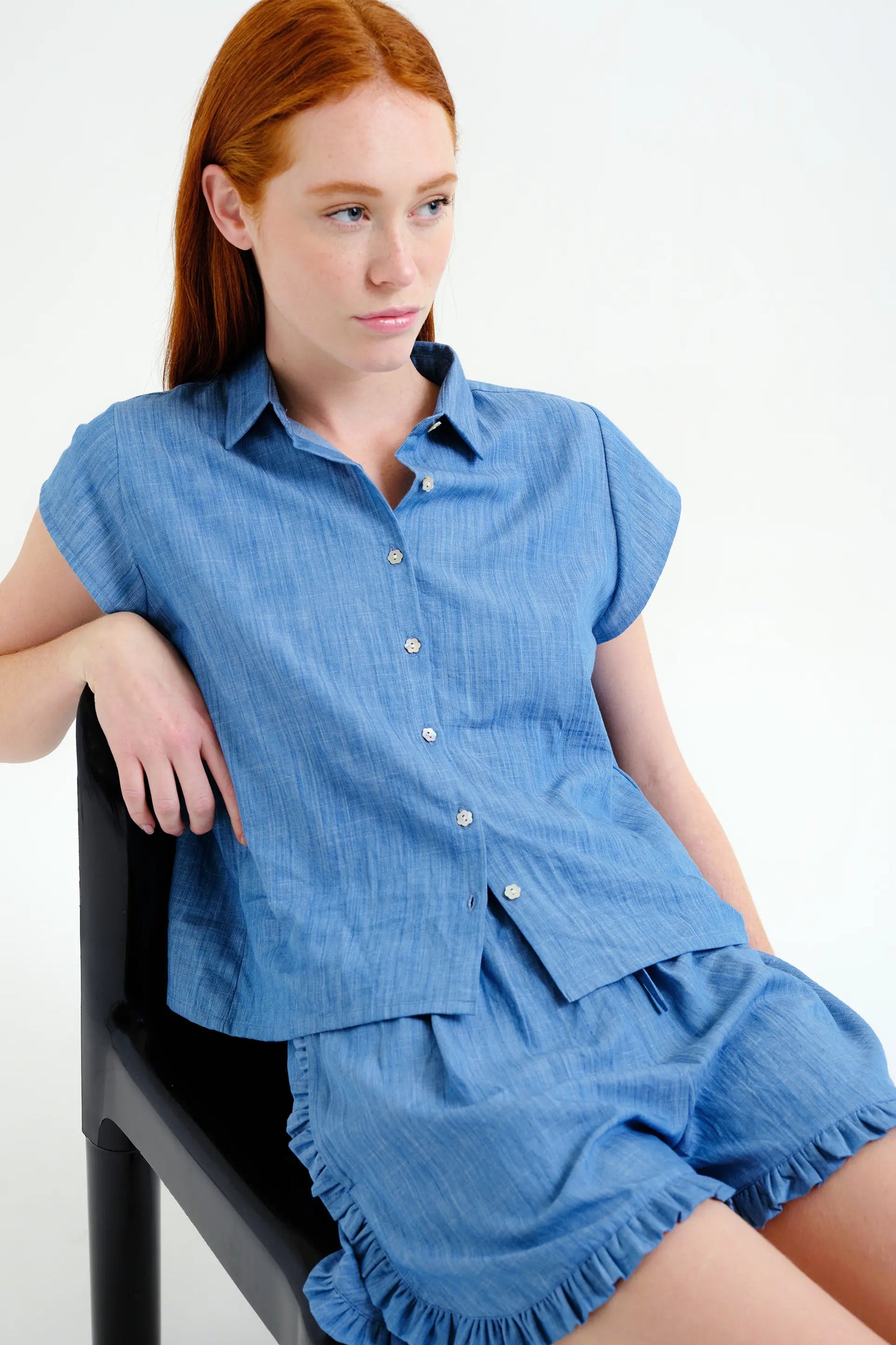 Pantaloncini 100% cotone chambray azzurro