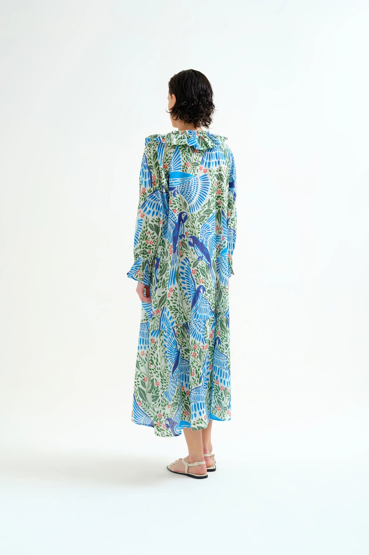 Vestido largo playero con estampado Parrot