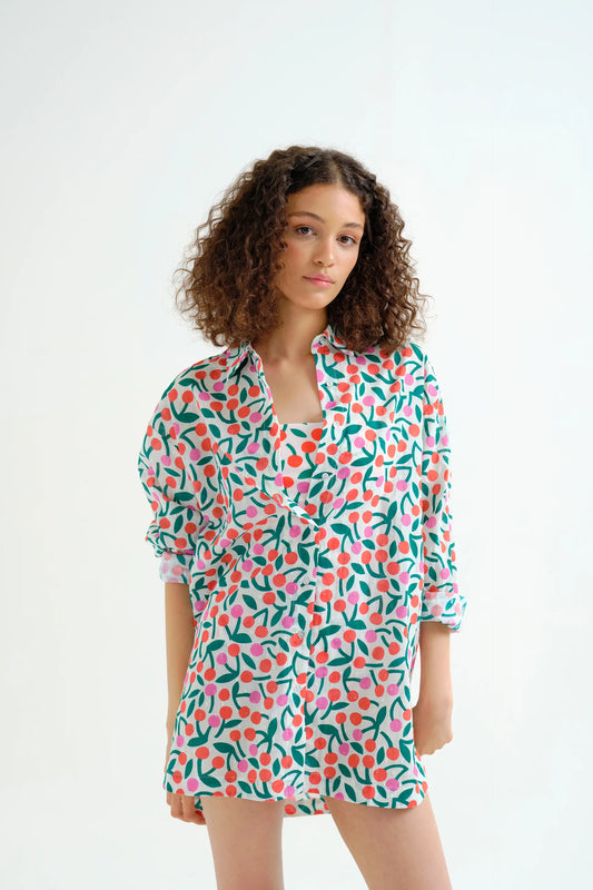 Camisa playera con estampado Guinda