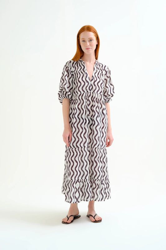 Vestido largo playero con estampado Wave Black & White