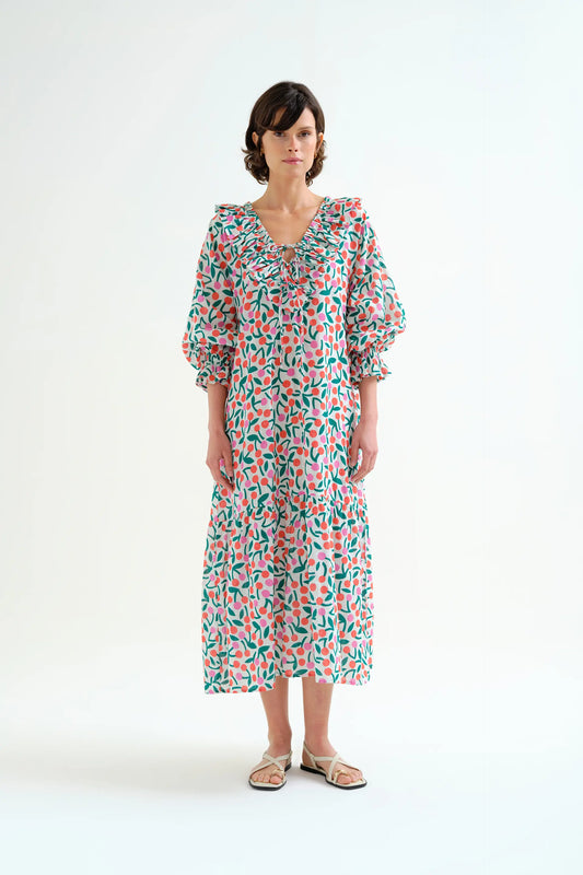 Vestido largo playero con estampado Guinda