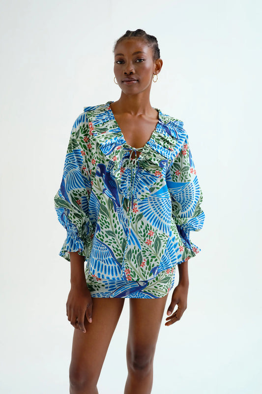Top playero con estampado Parrot