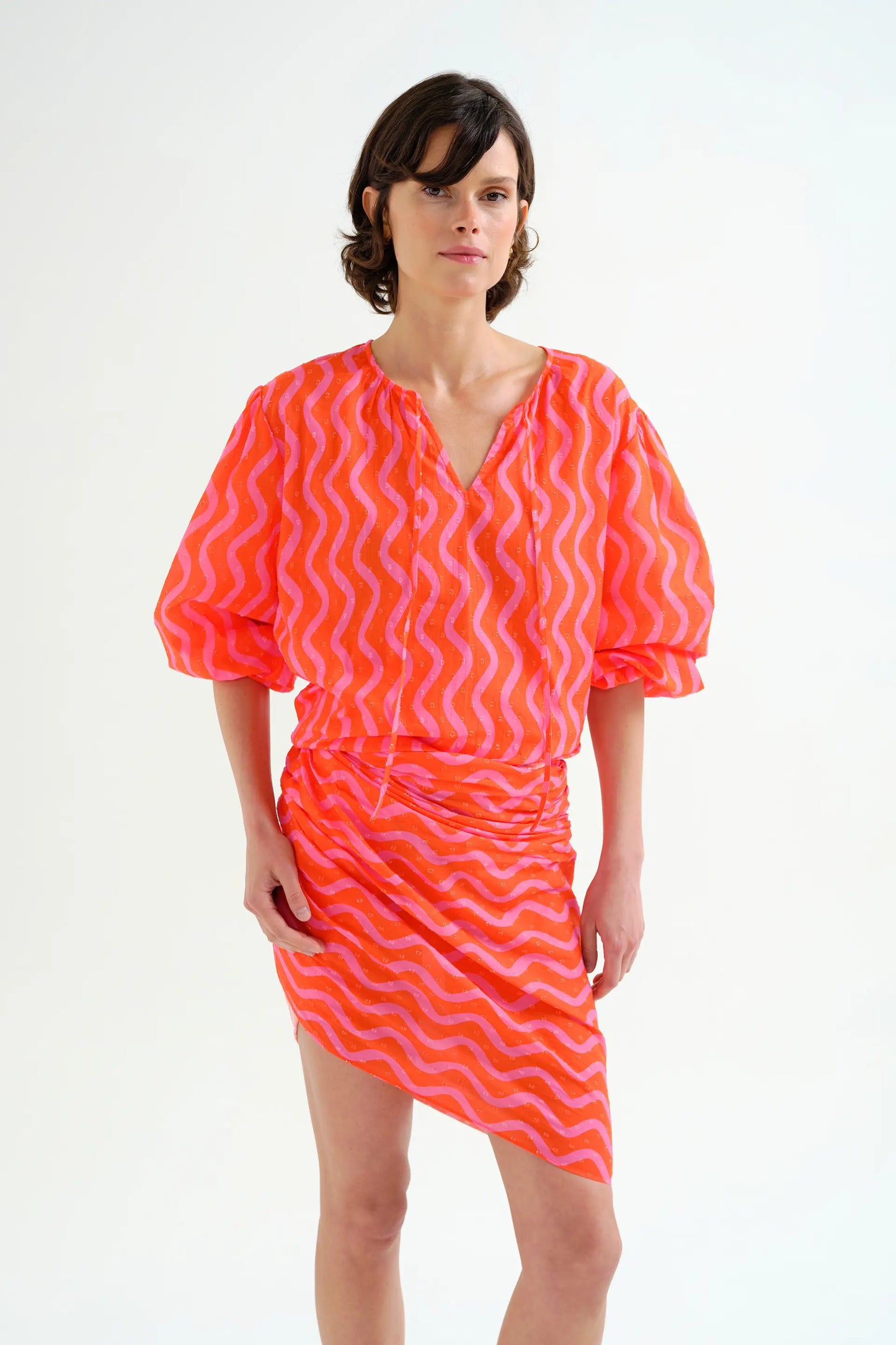 Top da spiaggia con stampa Wave Red &amp; Pink