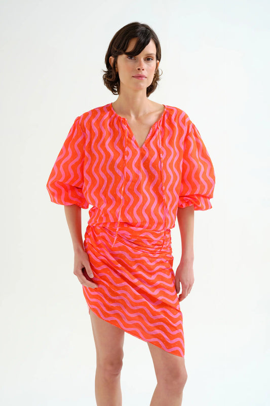 Top da spiaggia con stampa Wave Red &amp; Pink