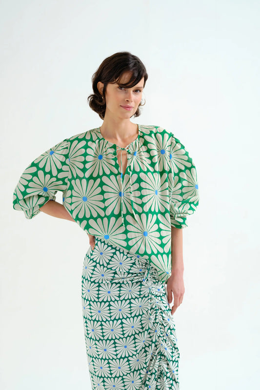 Top playero con estampado Olive Flower Green