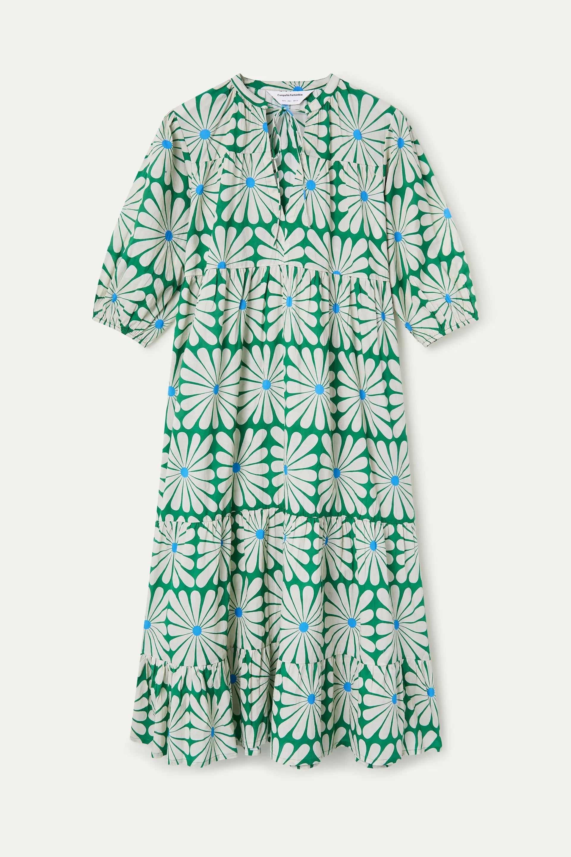 Long beach dress with Olive Flower Green print - Fantastic Company Compaa Fantstica Long beach dress with Olive Flower Green print - Fantastic Company Compaa Fantstica