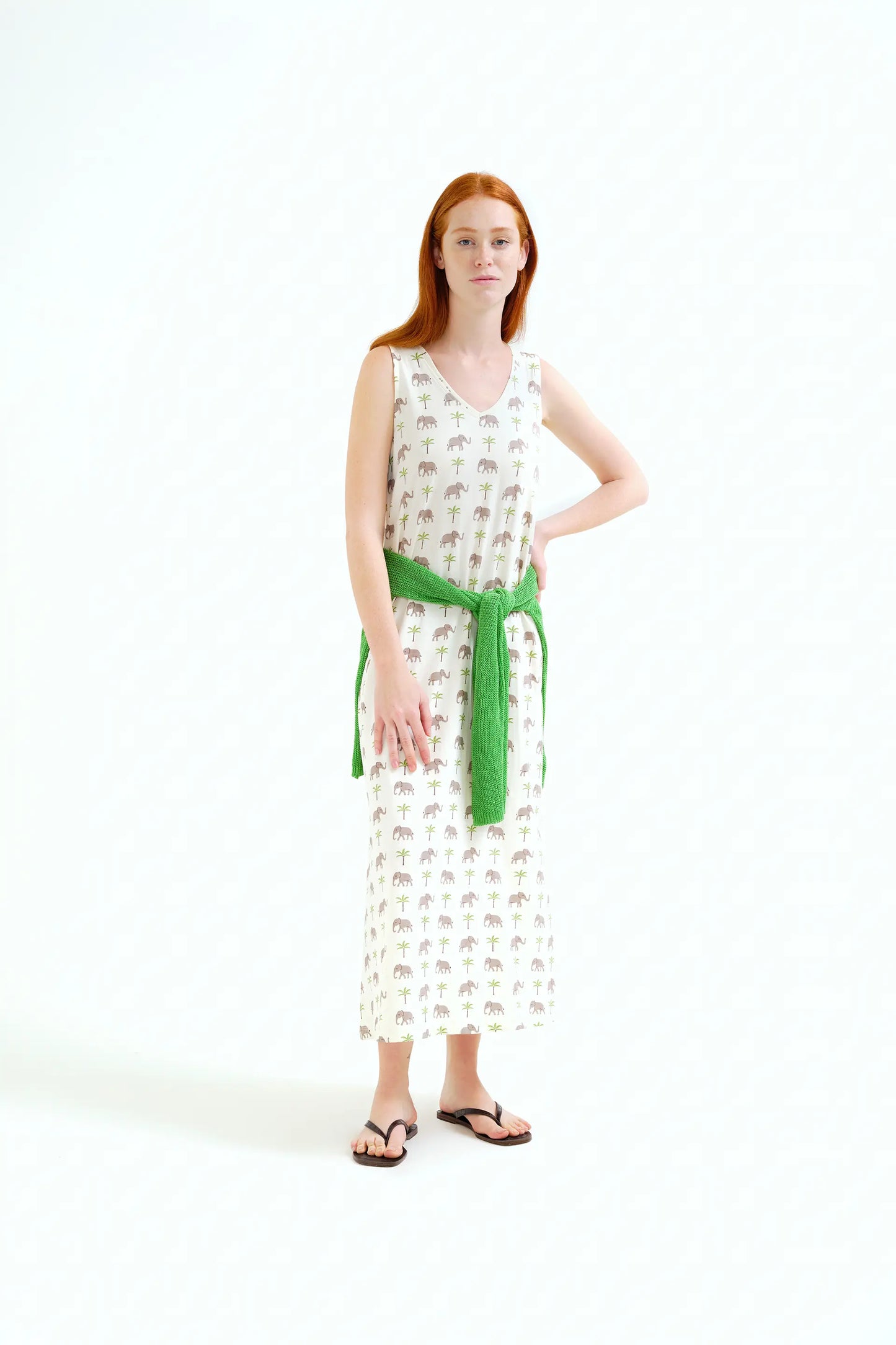 Abito lungo con stampa elefante