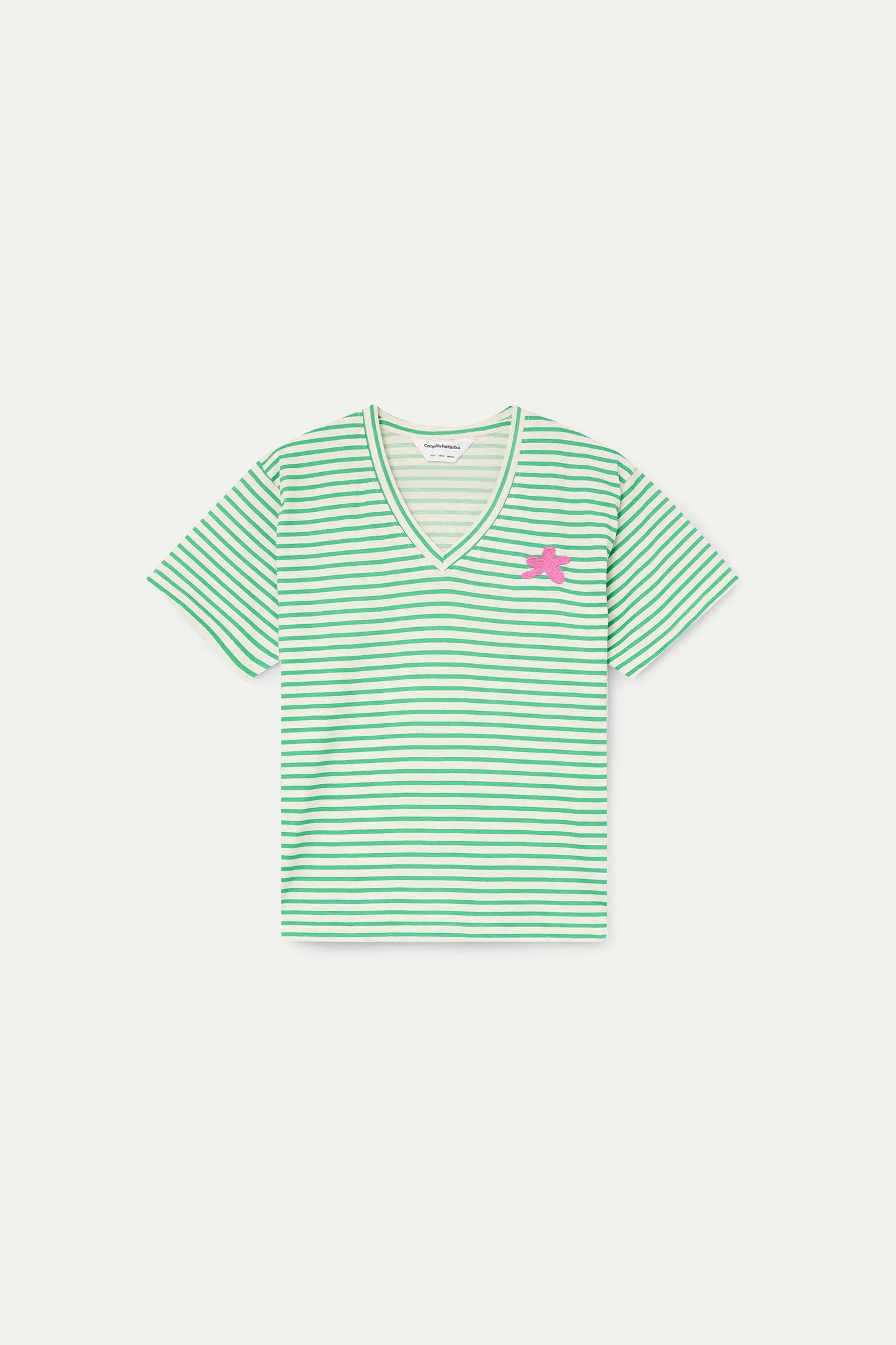 T-shirt with white and green striped print