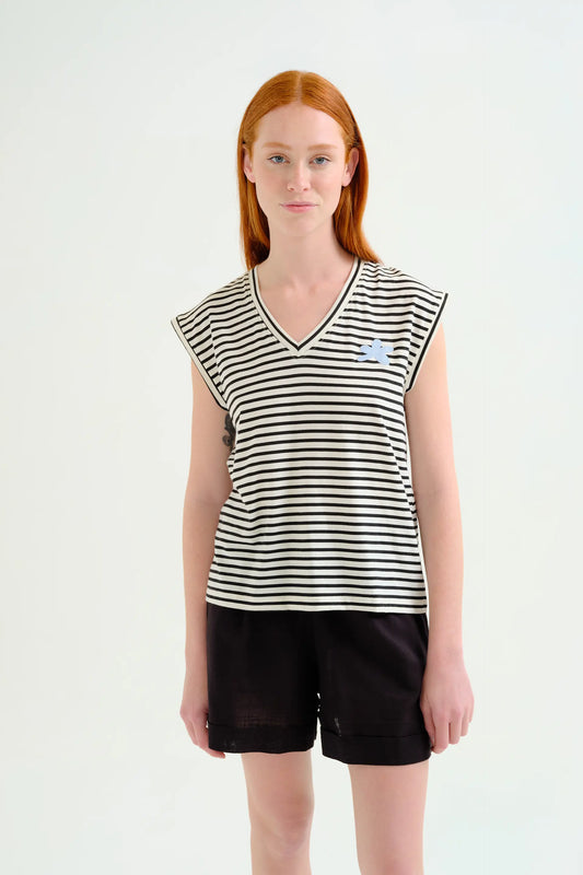 Camiseta sin mangas con estampado de rayas blanco y negro