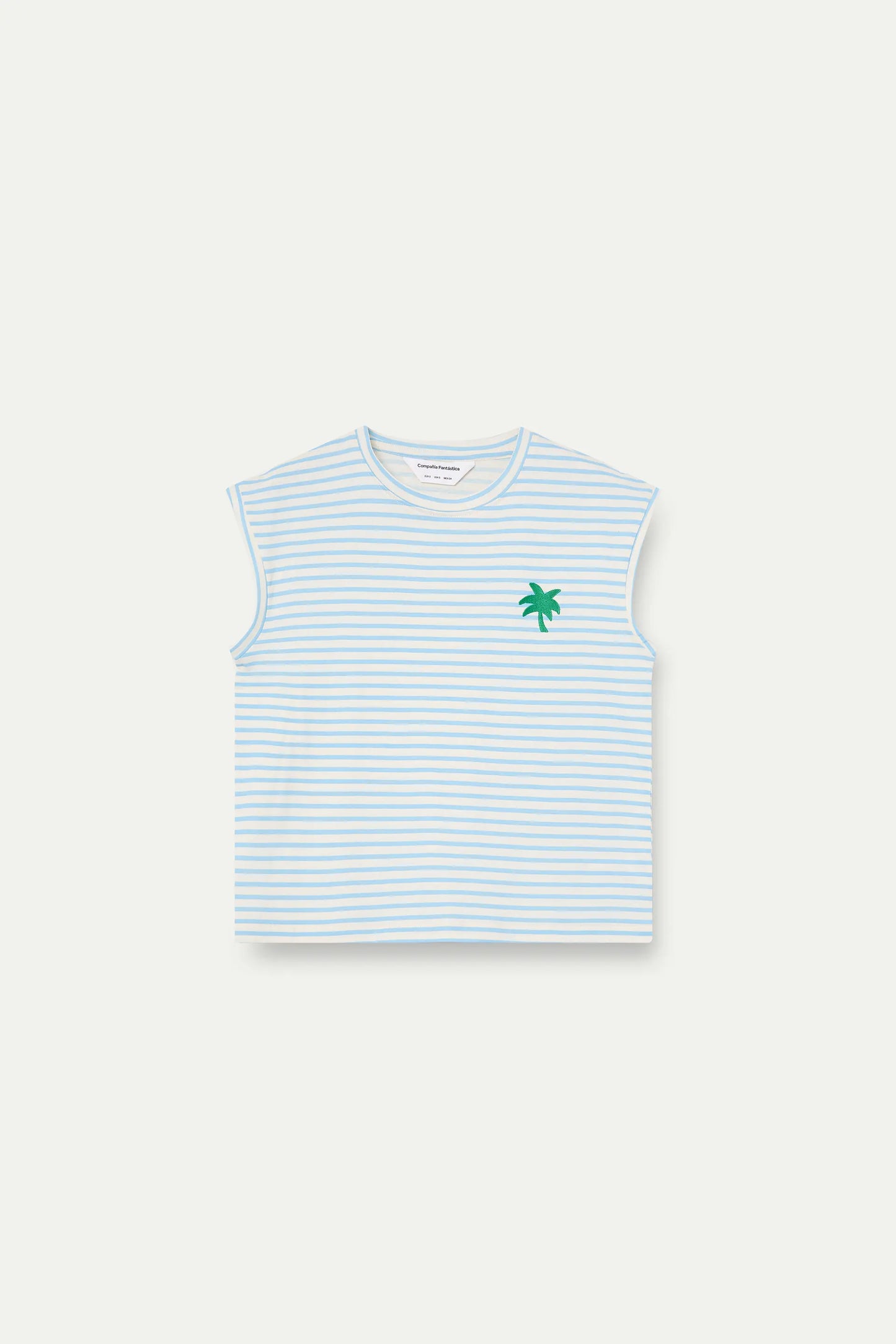 T-shirt with white and blue striped print