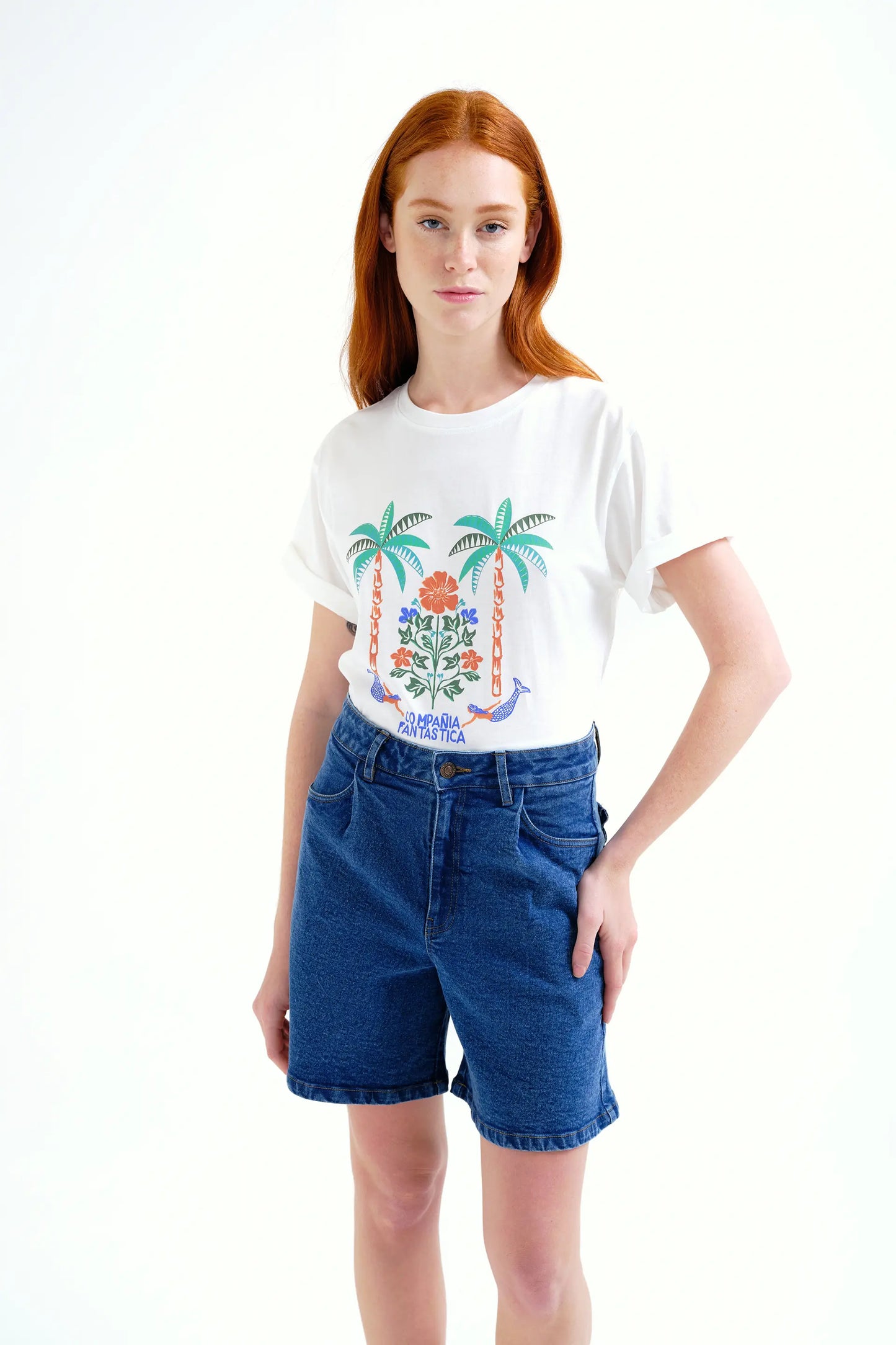 T-shirt con stampa di palme e sirene