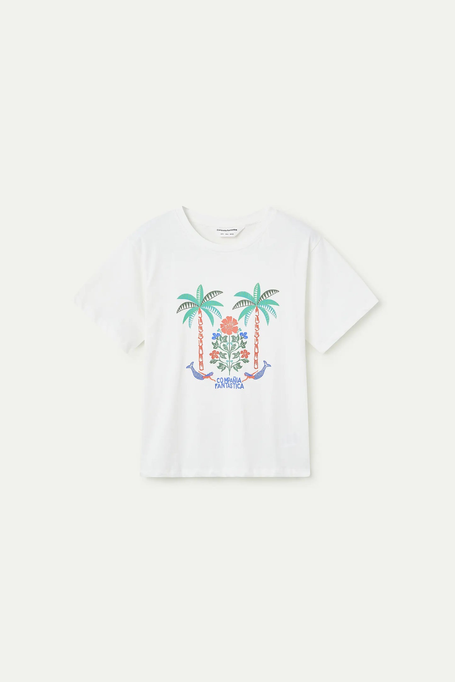 T-shirt con stampa di palme e sirene