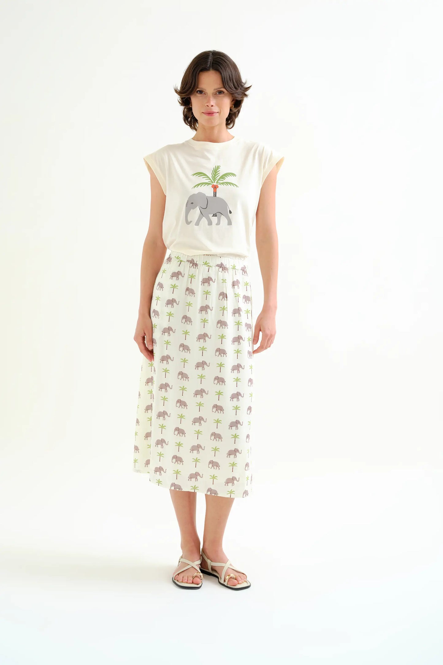 Camiseta con estampado Elefante y Palmera