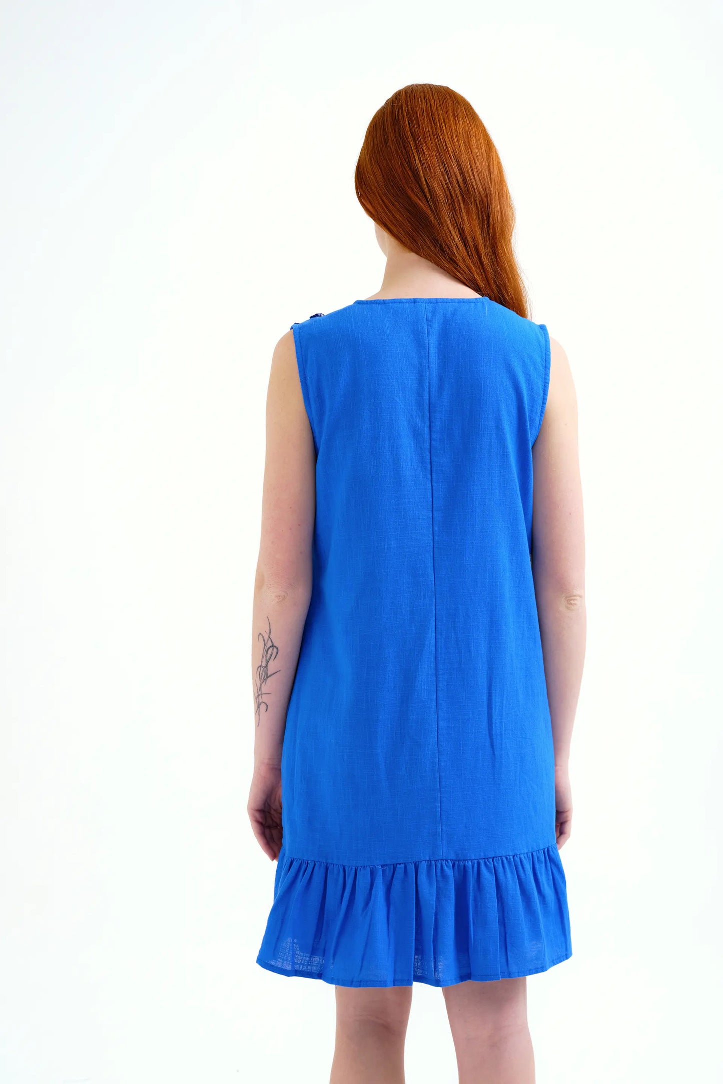 Abito corto blu navy in 100% cotone con applicazioni a stella