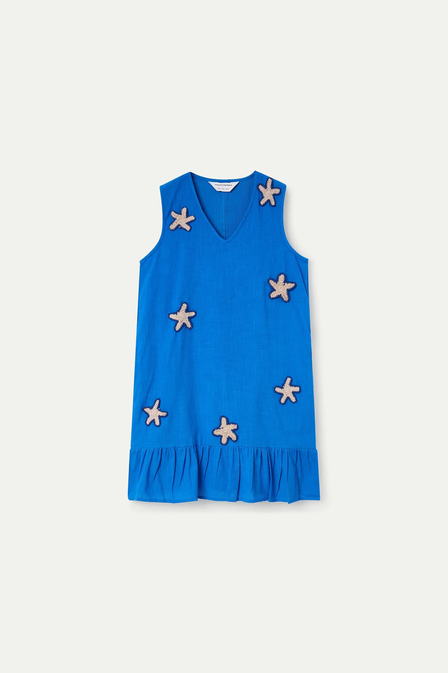Abito corto blu navy in 100% cotone con applicazioni a stella