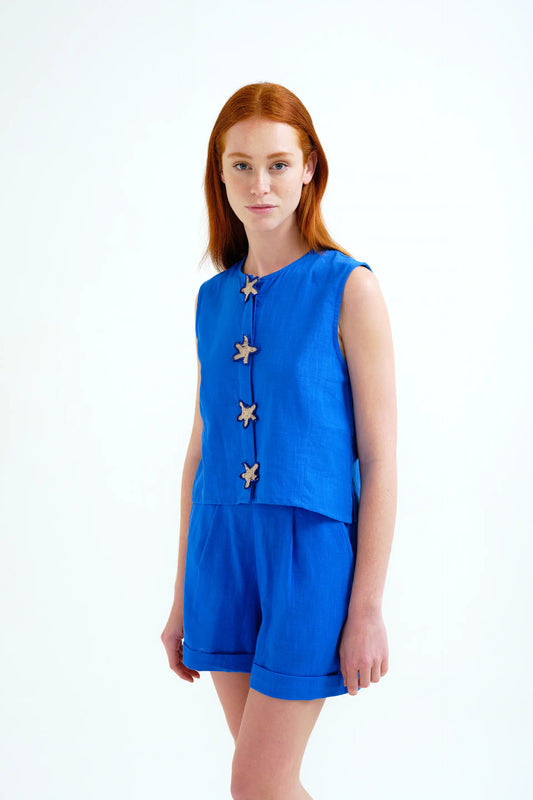 Top 100% algodón azul marino con aplique de estrellas