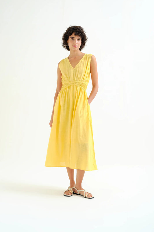 Vestido midi 100% algodón amarillo