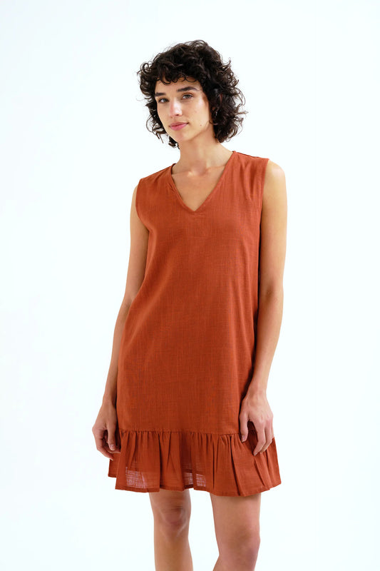 Vestido corto 100% algodón marrón