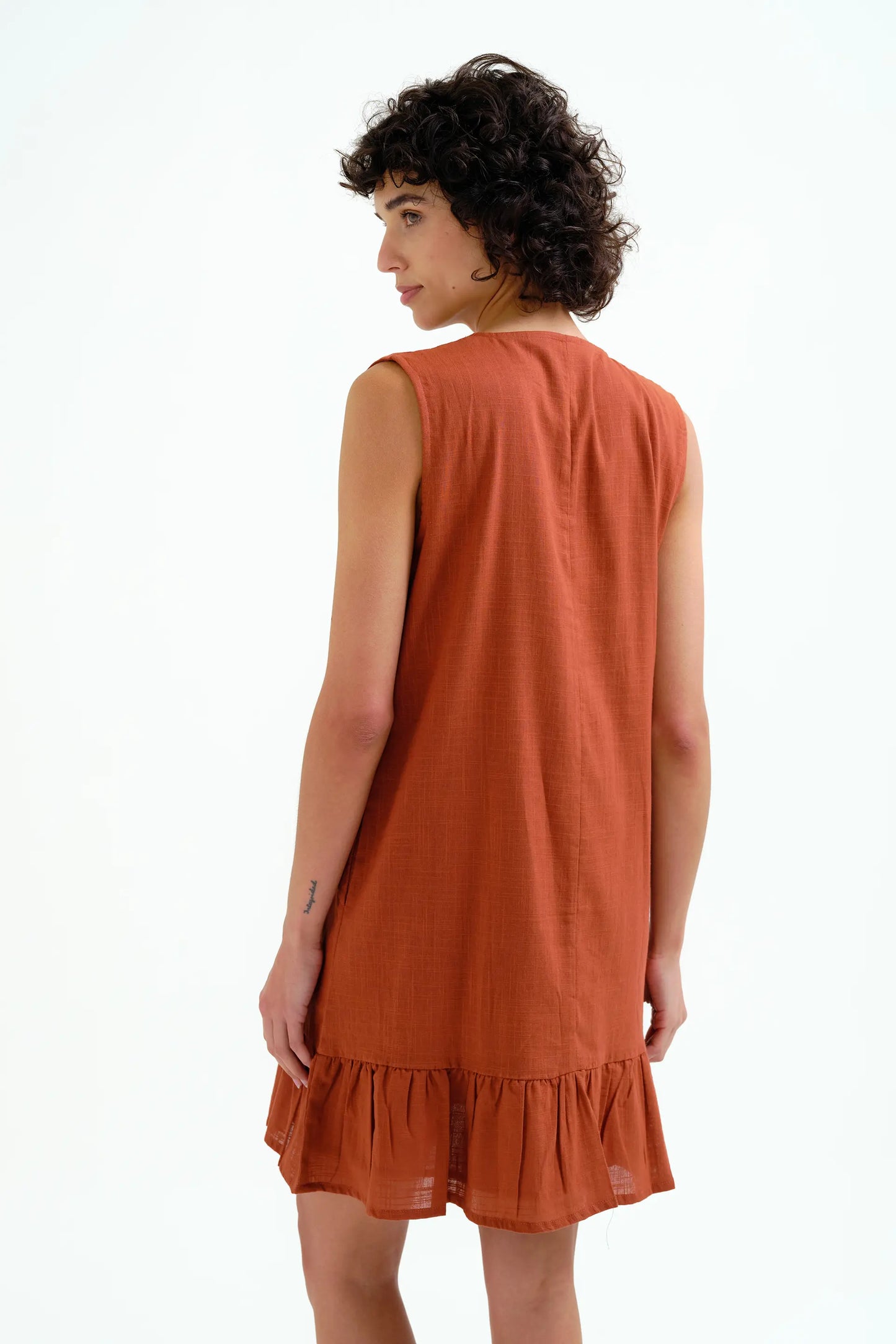 Short brown dress, 100% cotton