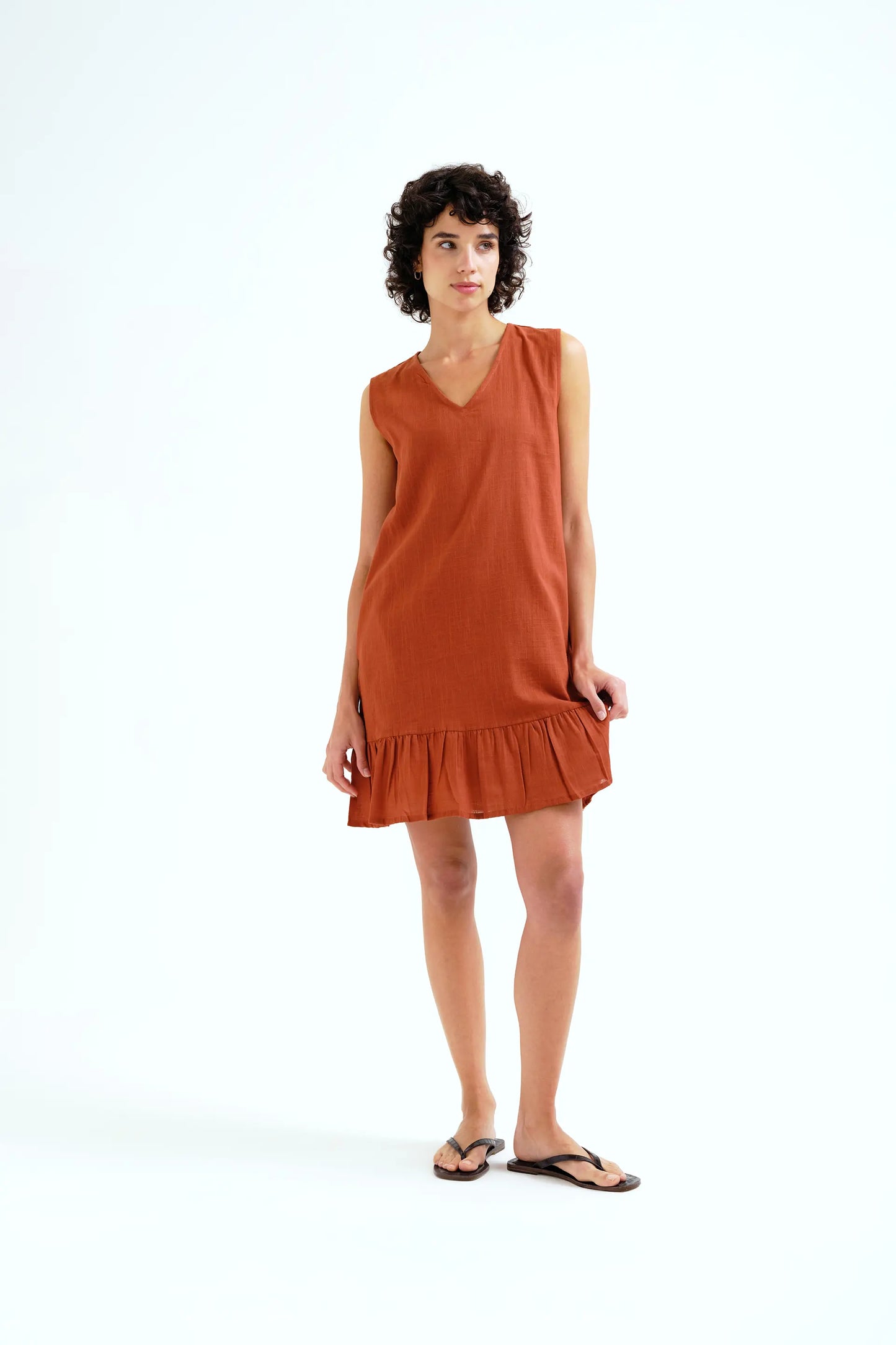 Short brown dress, 100% cotton