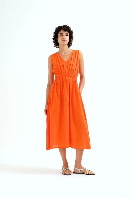 Vestido midi 100% algodón naranja