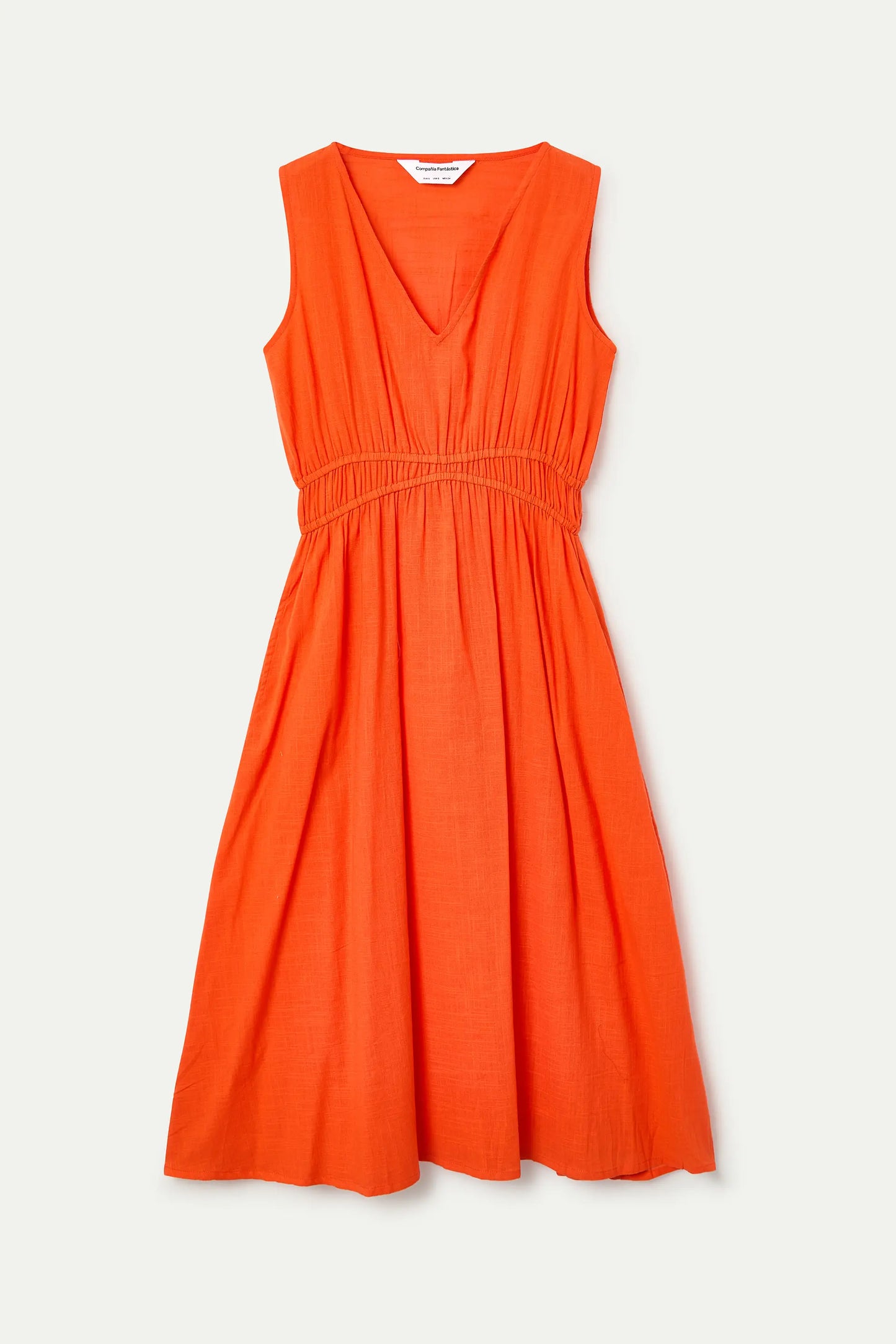 100% cotton orange midi dress