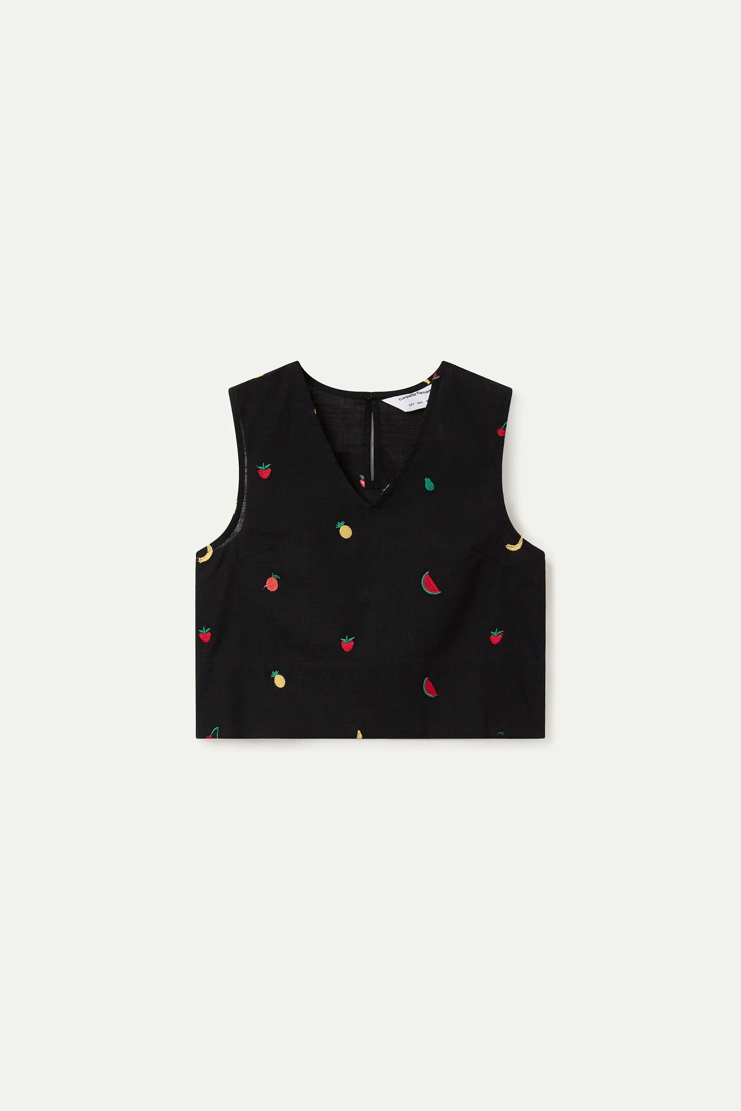 Top 100% black cotton with fruit salad embroidery