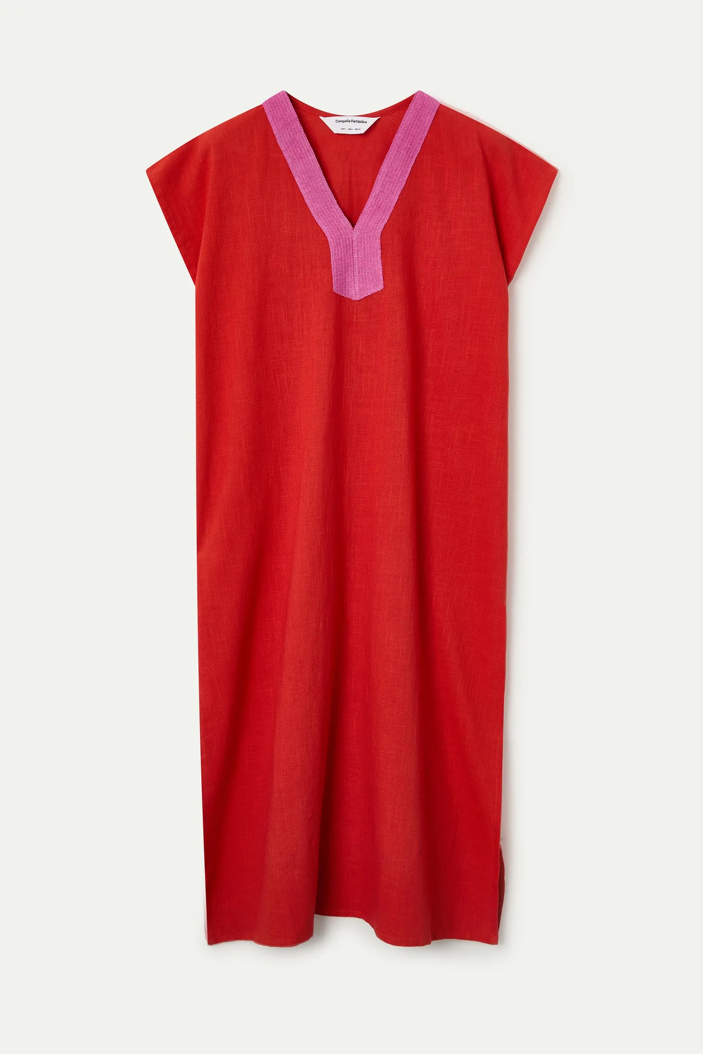 Long orange kaftan with pink neckline