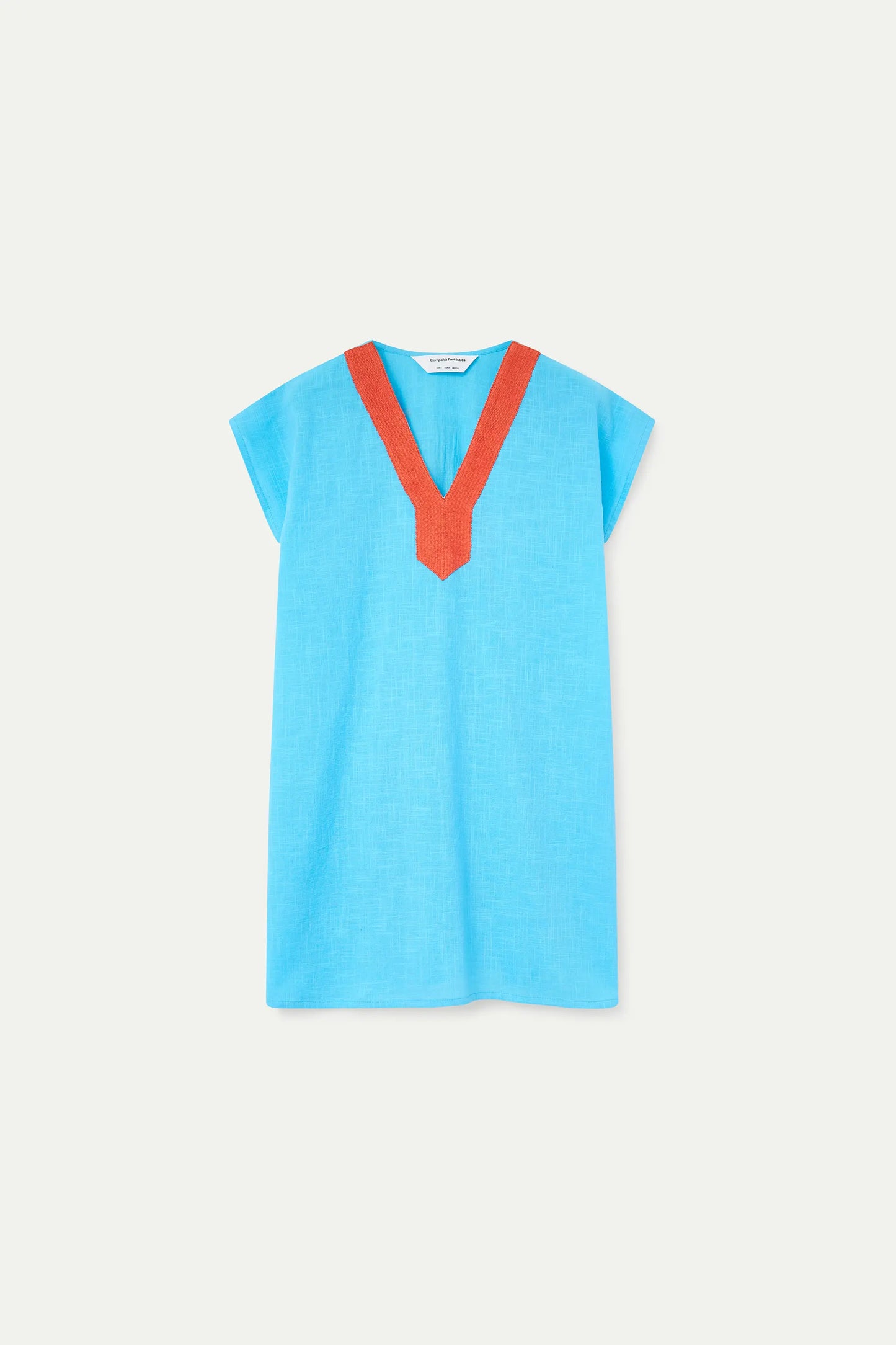 Short blue kaftan with orange neckline
