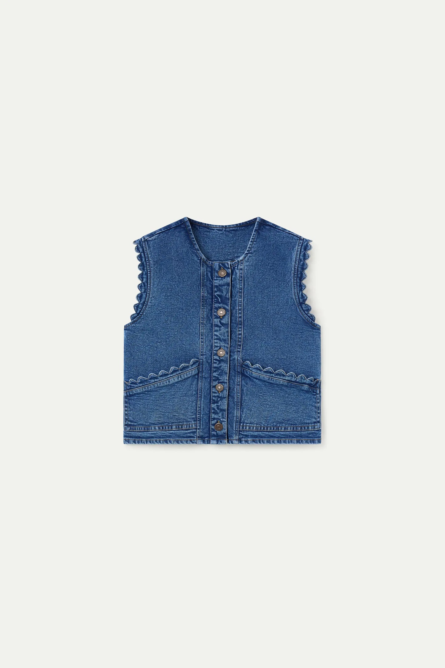 Blue denim vest with wavy detail