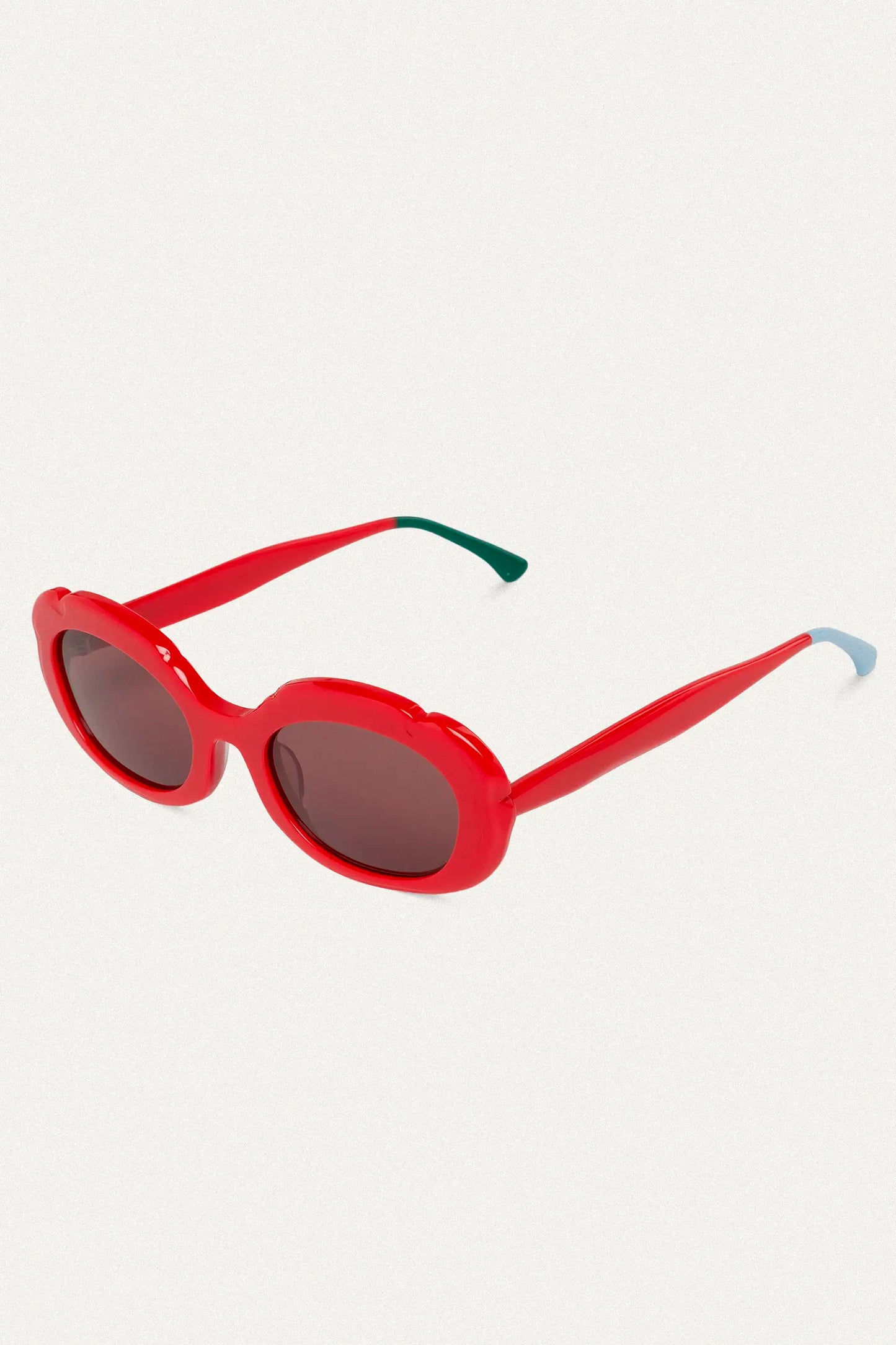 Gafas de sol rojas con punta patillas multicolor azul claro y verde