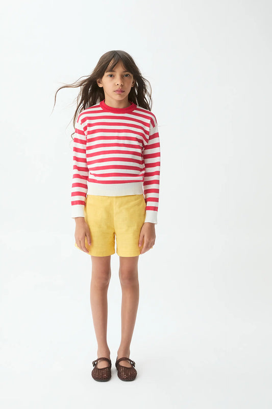 Girls' striped sweater, white and red