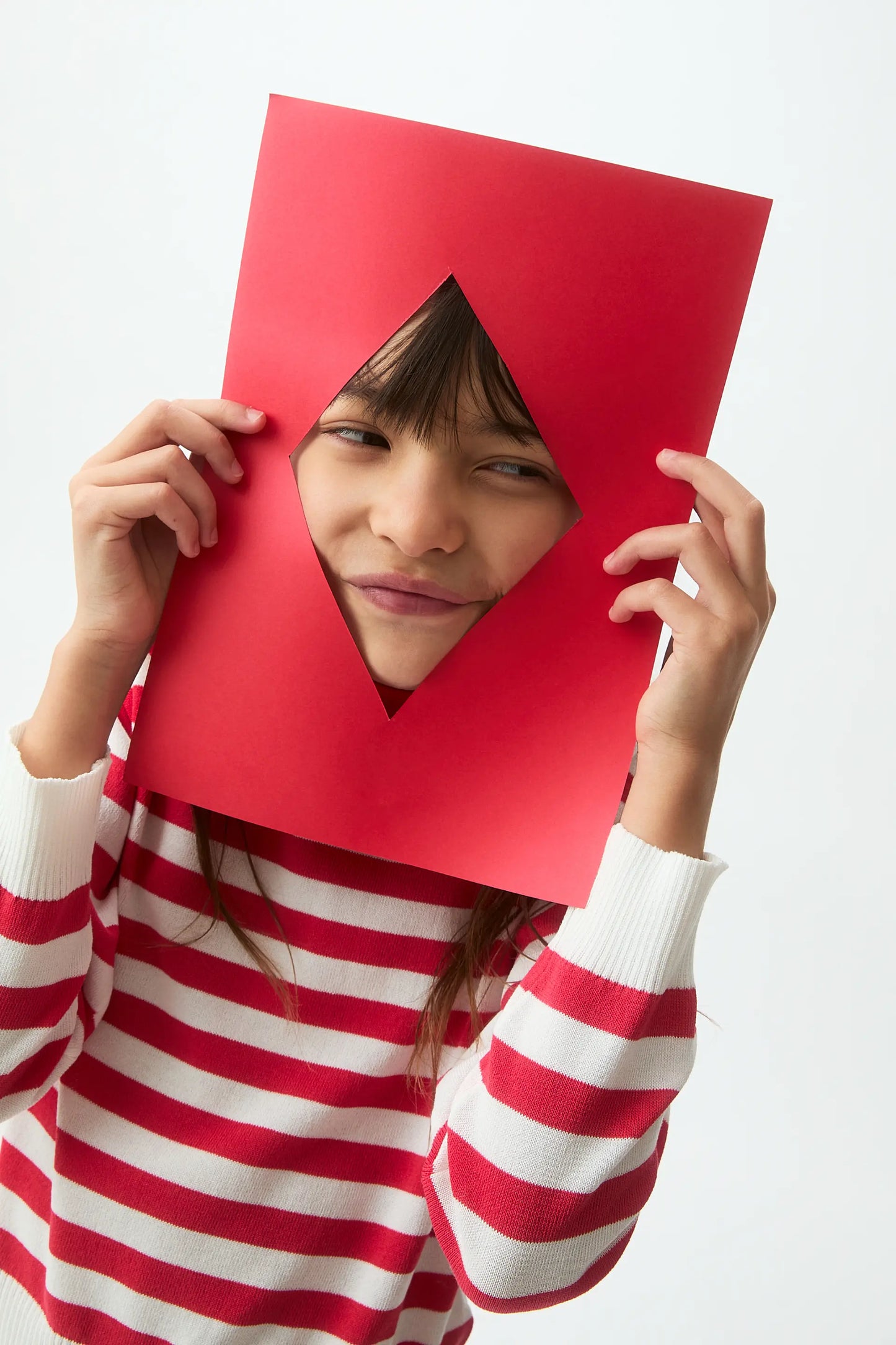 Girls' striped sweater, white and red