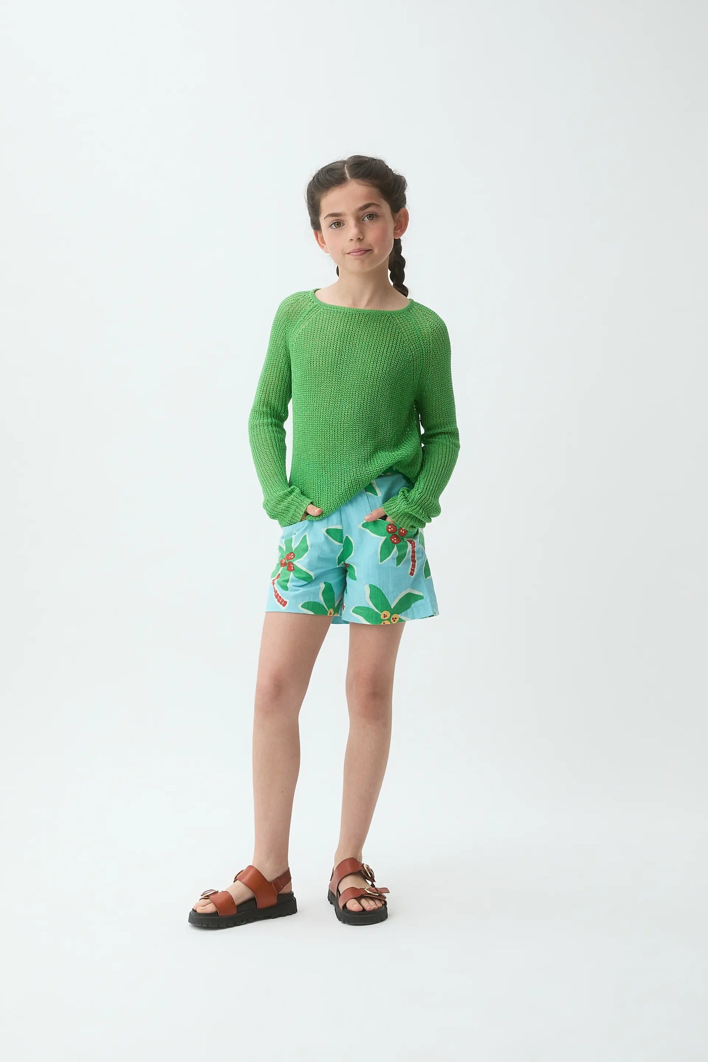 Jersey punto verde manga larga de niña