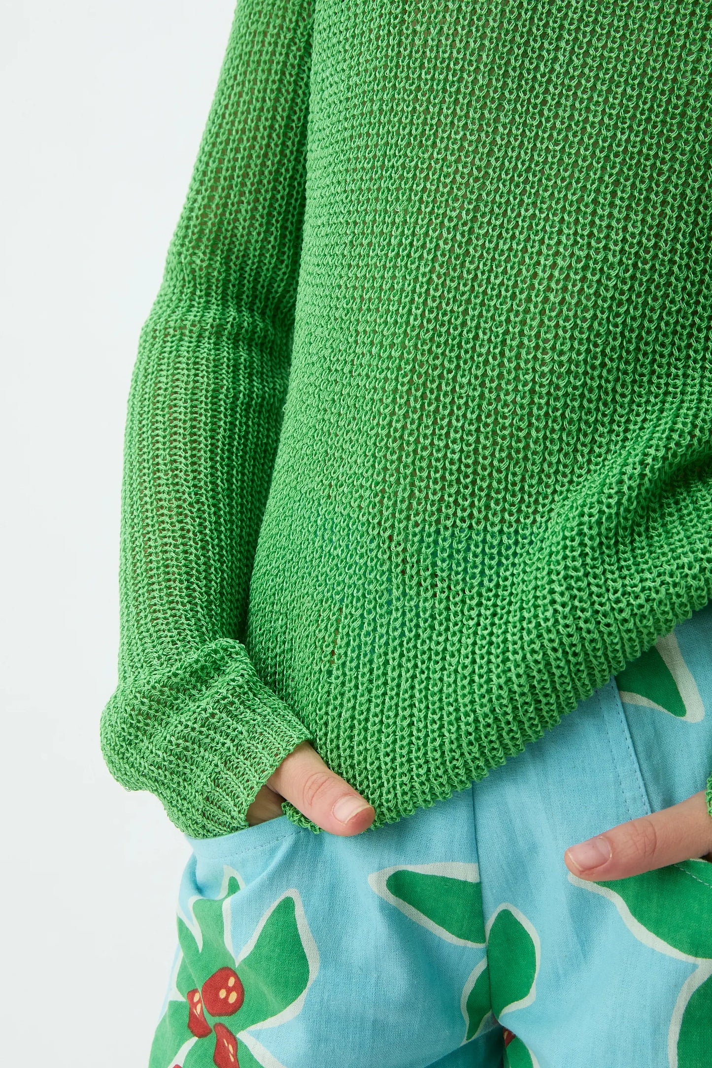 Jersey punto verde manga larga de niña