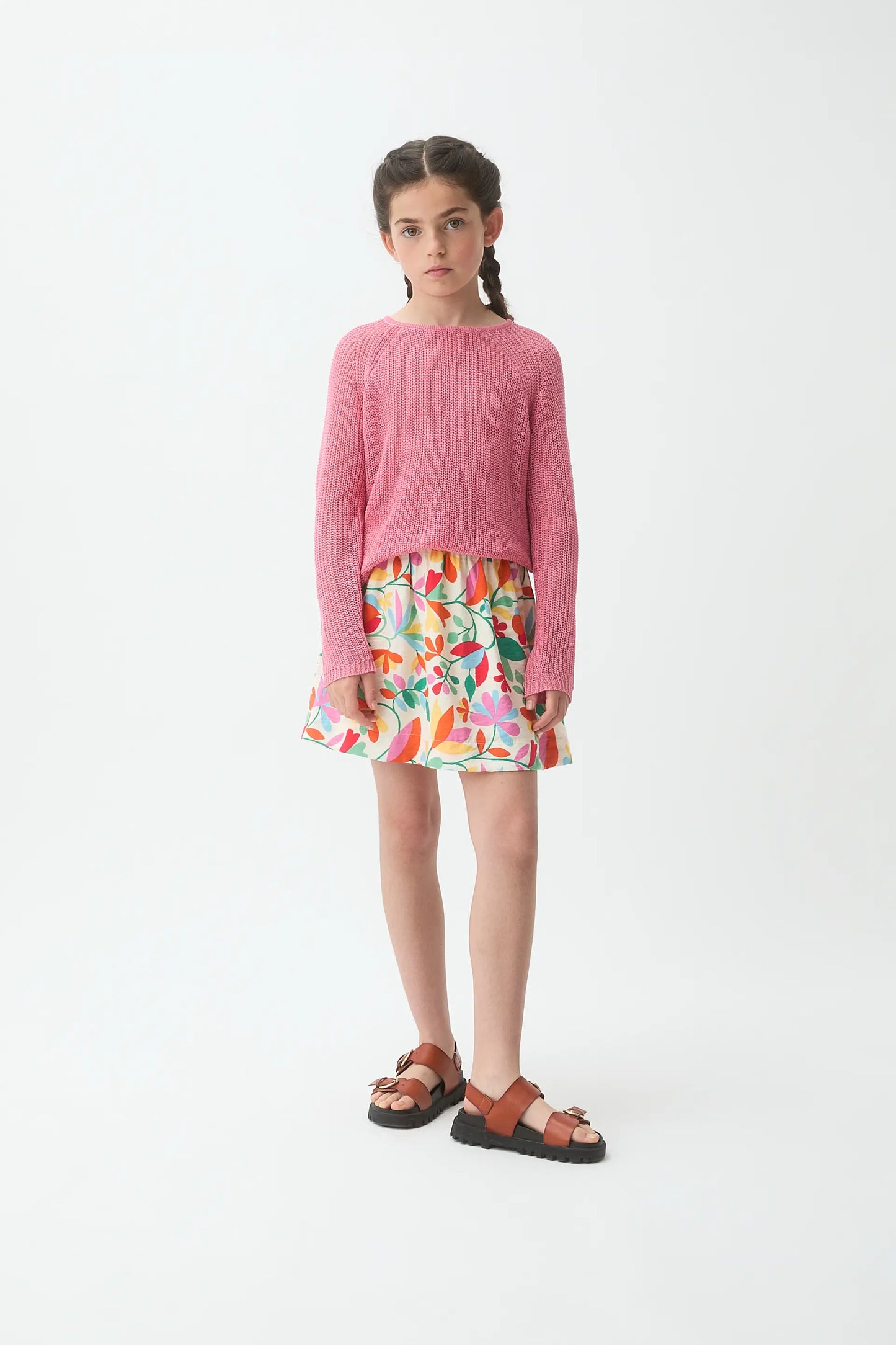 Pink long-sleeved knit sweater for girls