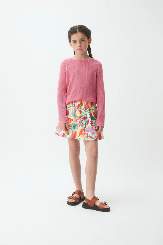Pink long-sleeved knit sweater for girls