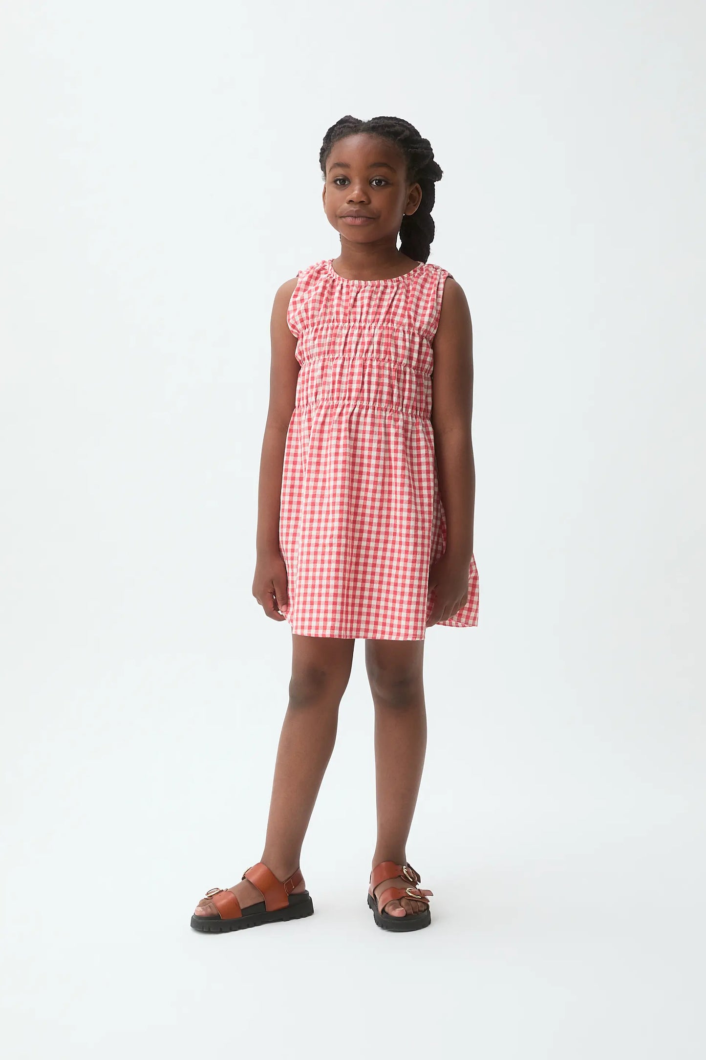 Short dress for girls with red gingham print