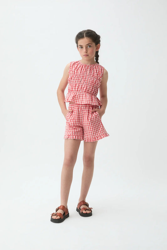 Top de niña con estampado Vichy rojo